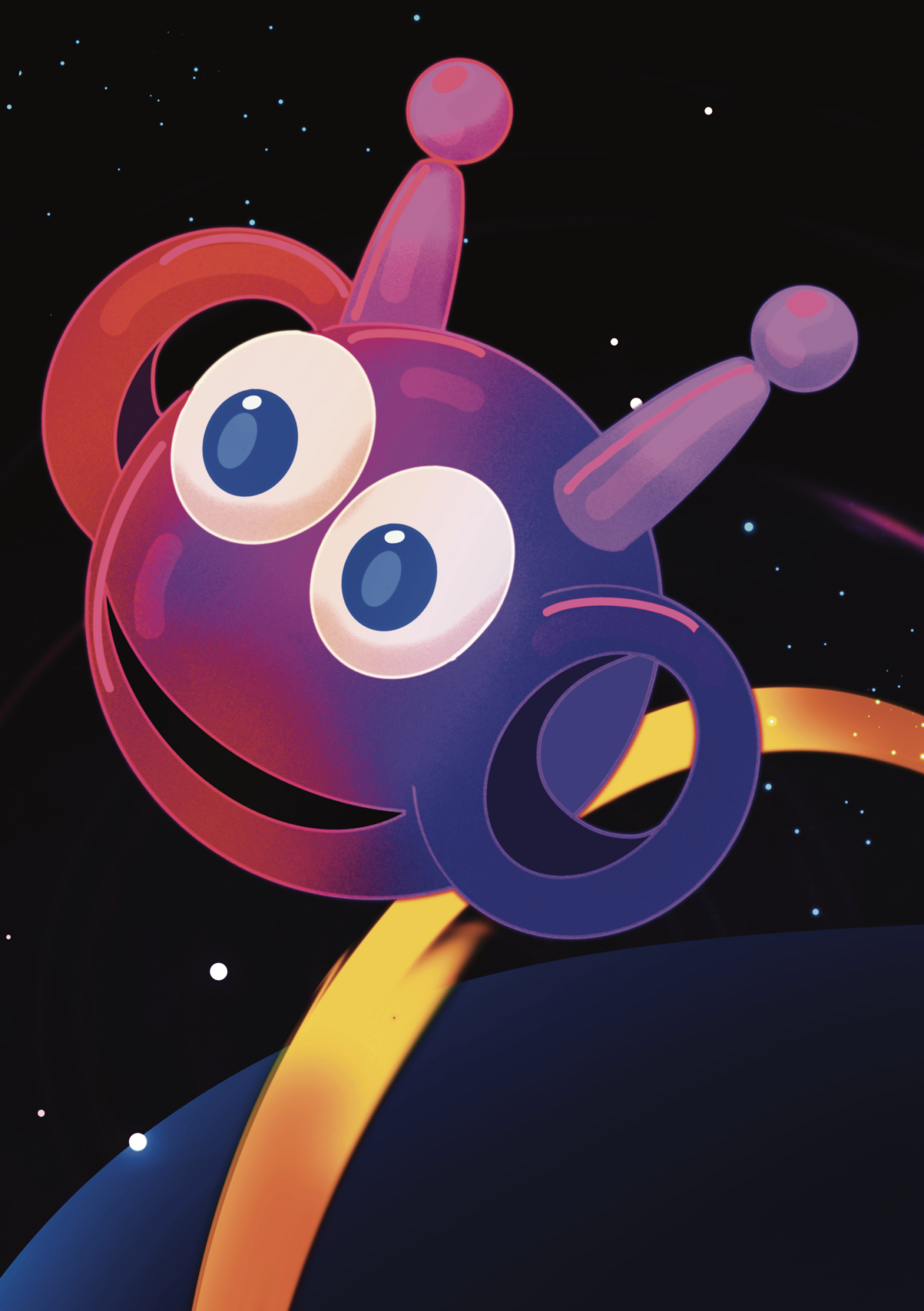 It’s Gubble. A spherical game mascot. He’s in space.