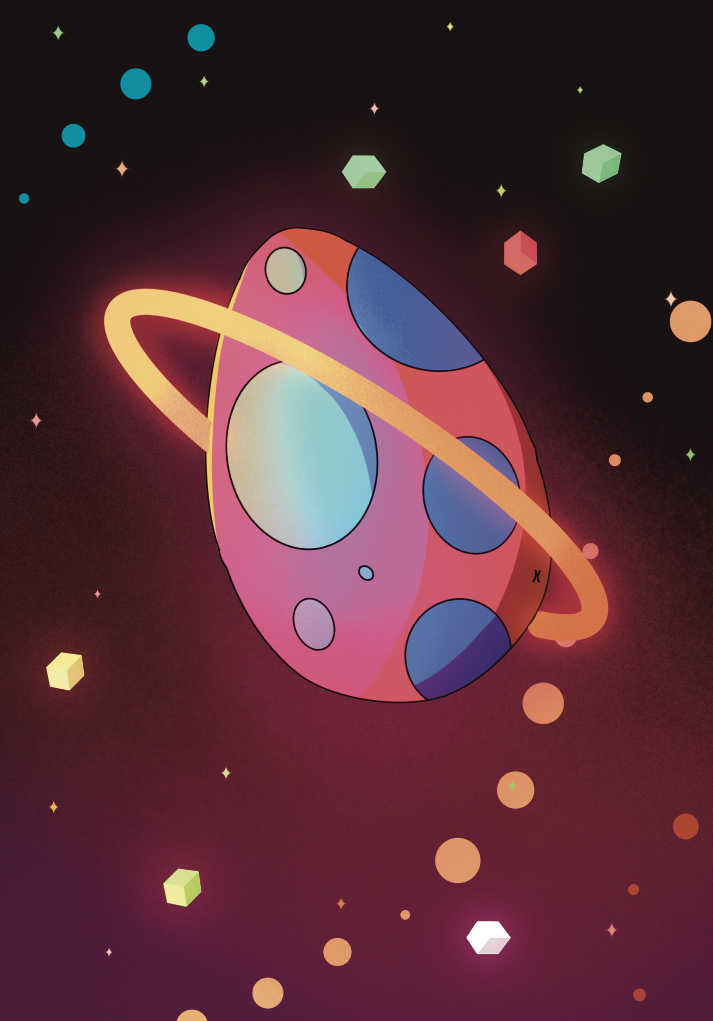 A giant spotted evil egg floats in space.